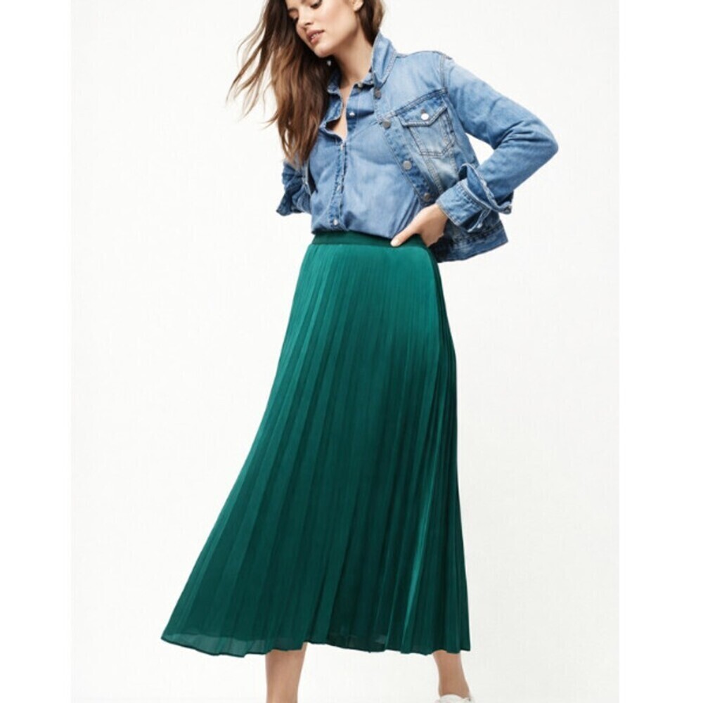 J. Crew Pleated Midi Skirt Jewel Tone Business Chic Party Holiday Green Size 6